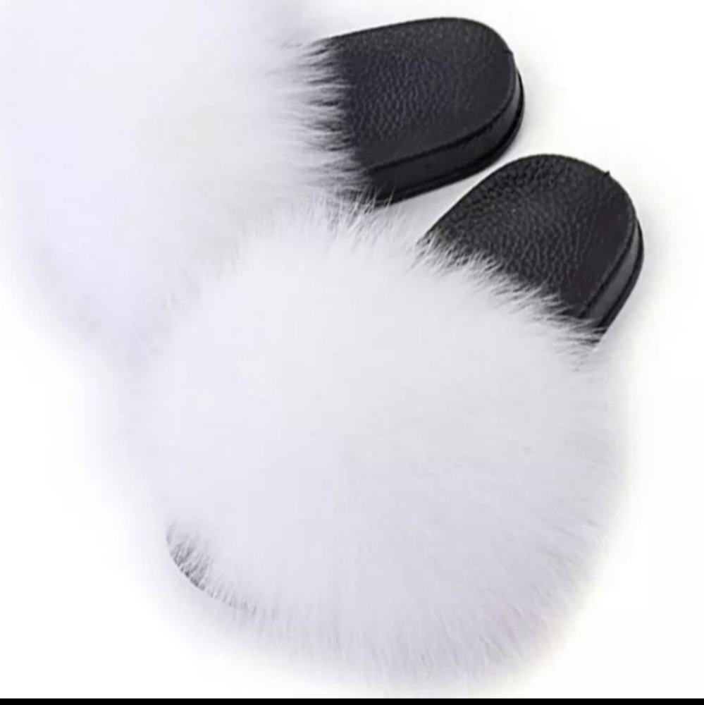Mini Fur Slides White